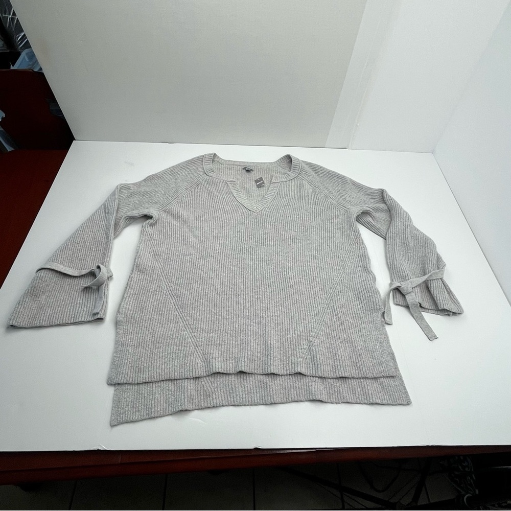 Aerie Terry Cloth Sweater Womens XL Grey Gray Wrist Tie Notch Neck NEW‎ *FLAWED